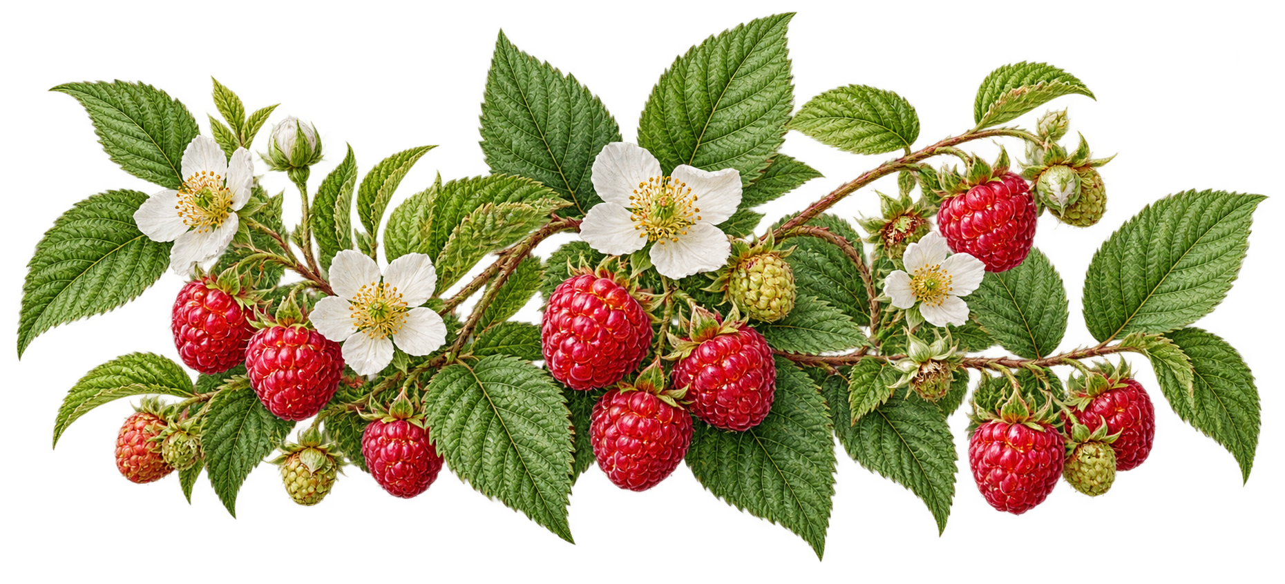 Red raspberry botanical illustration
